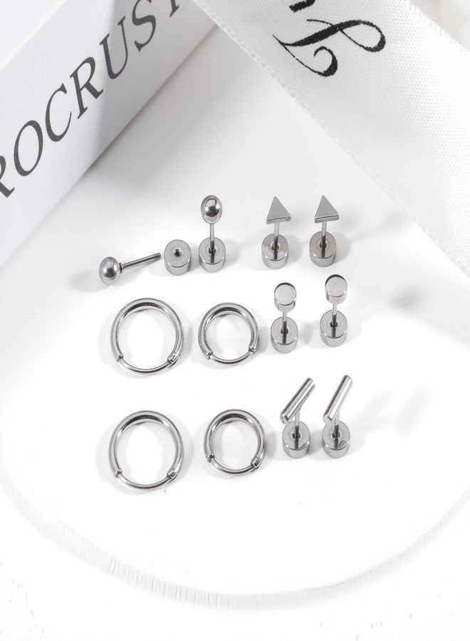 Staligue Titanium Earrings Set - 6 Pairs, Hypoallergenic, Silver - Image 4